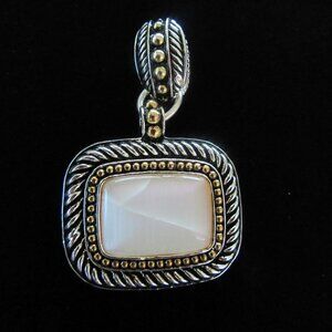Silver & gold tone rectangular slide enhancer pendant with mother of pearl inset